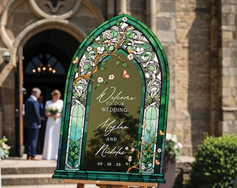 Wedding Welcome Sign, Custom Acrylic Wedding Sign, Printed Stained Glass Wedding Entrance Sign, Vintage Wedding Decorations