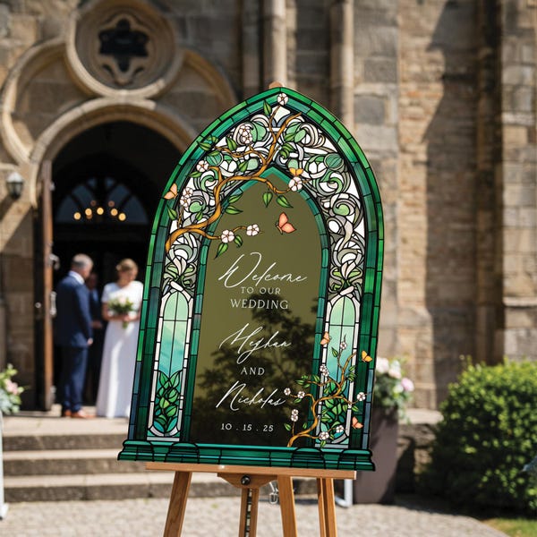 Wedding Welcome Sign, Custom Acrylic Wedding Sign, Printed Stained Glass Wedding Entrance Sign, Vintage Wedding Decorations
