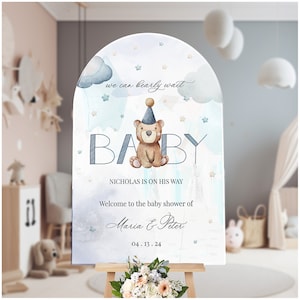 Baby Shower Welcome  Sign, We Can Bearly Wait Baby Shower Sign, Personalized Baby Shower Sign, Baby Boy Baby Shower Decorations