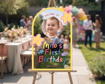 1st Birthday Sign, First Birthday Welcome Sign with Photo, First Birthday Welcome Sign,  1st Birthday Milestone Sign, First Birthday Decor