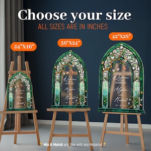 Emerald Green Stained Glass Wedding Sign Bundle, Seating Chart Sign, Vintage Order Of Events Sign, Wedding Table Numbers image 3