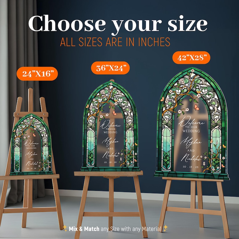 Emerald Green Stained Glass Wedding Sign Bundle, Seating Chart Sign, Vintage Order Of Events Sign, Wedding Table Numbers image 3