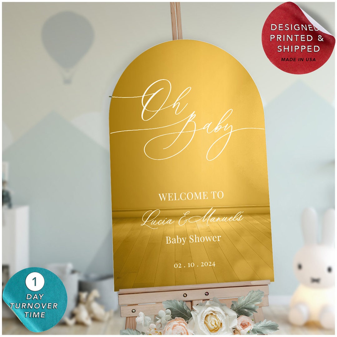 Oh Baby Sign Gold Mirror Baby Shower Sign Mirror Baby Shower Etsy