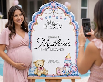 Baby In Bloom Baby Shower  Welcome Sign, Custom  Unisex Baby Shower Signs, Baby Bear Decorations
