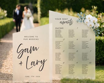 Wedding Welcome Sign and Seating Chart Set, Custom Modern Wedding Signs Bundle in Mirrored, Frosted or Acrylic, Reception Signage