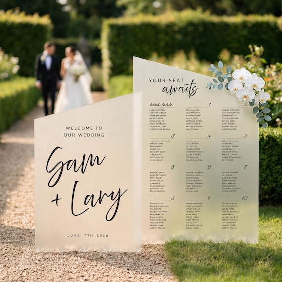 Wedding Welcome Sign and Seating Chart Set, Custom Modern Wedding Signs Bundle in Mirrored, Frosted or Acrylic, Reception Signage