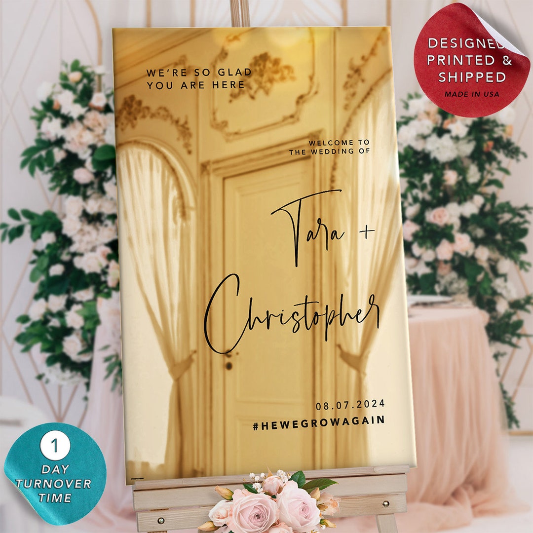 Mirror Wedding Sign, Gold Mirror Wedding Sign, Arched Gold