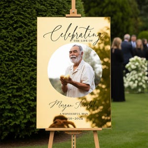 Celebration Of Life Sign, Funeral Welcome Sign, Photo Memorial Sign, Custom Acrylic In Loving Memory Sign Gold Acrylic Mirror