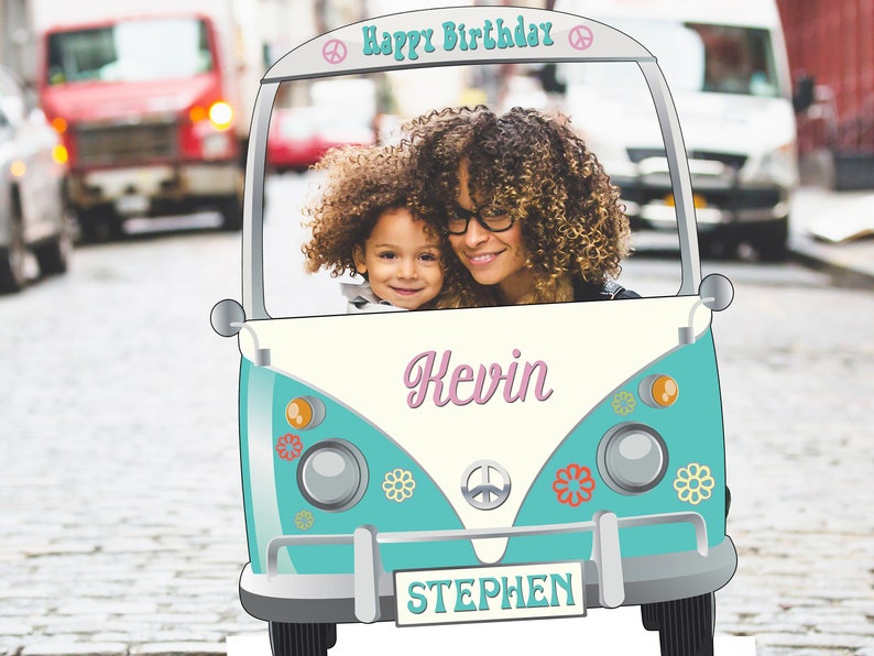 Camper Van Birthday Party Idea; 1601131 Hippie Van Birthday Photo booth Retro Van Party Photo Prop