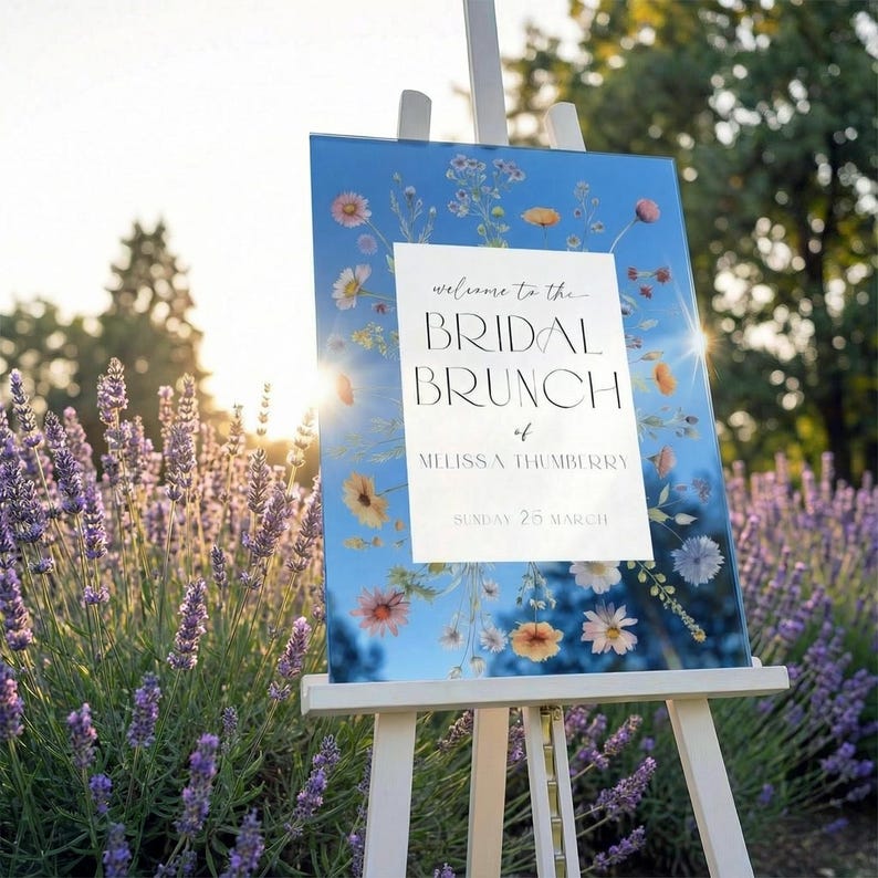 Wildflowers Bridal Shower Sign, Floral Bridal Shower Welcome Sign, Wildflowers Bridal Brunch Sign, Wild Flowers Bridal Decor Blue Acrylic Mirror