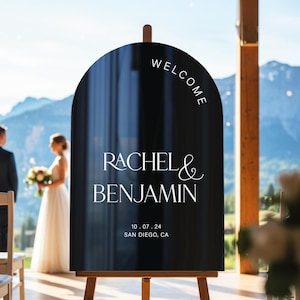 Black Wedding Welcome Sign, Modern Wedding Sign, Arched Wedding Welcome Sign, Black Wedding Entrance Decorations