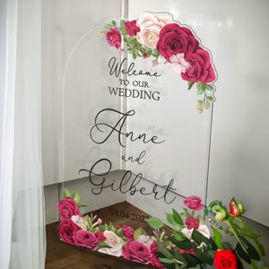 Wedding Welcome Sign, Wedding Sign, Red Rose Custom Personalized Floral Wedding Signage, Welcome to Our Wedding Sign