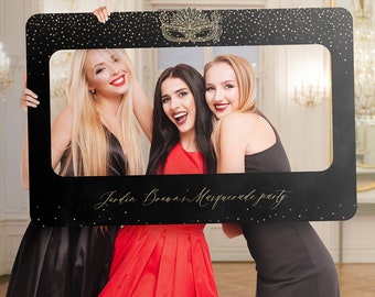 Masquerade Party Photo Booth, Black & Gold Masquerade Photo Selfie Prop, Custom Mask Party Selfie Frame, Masquerade Props