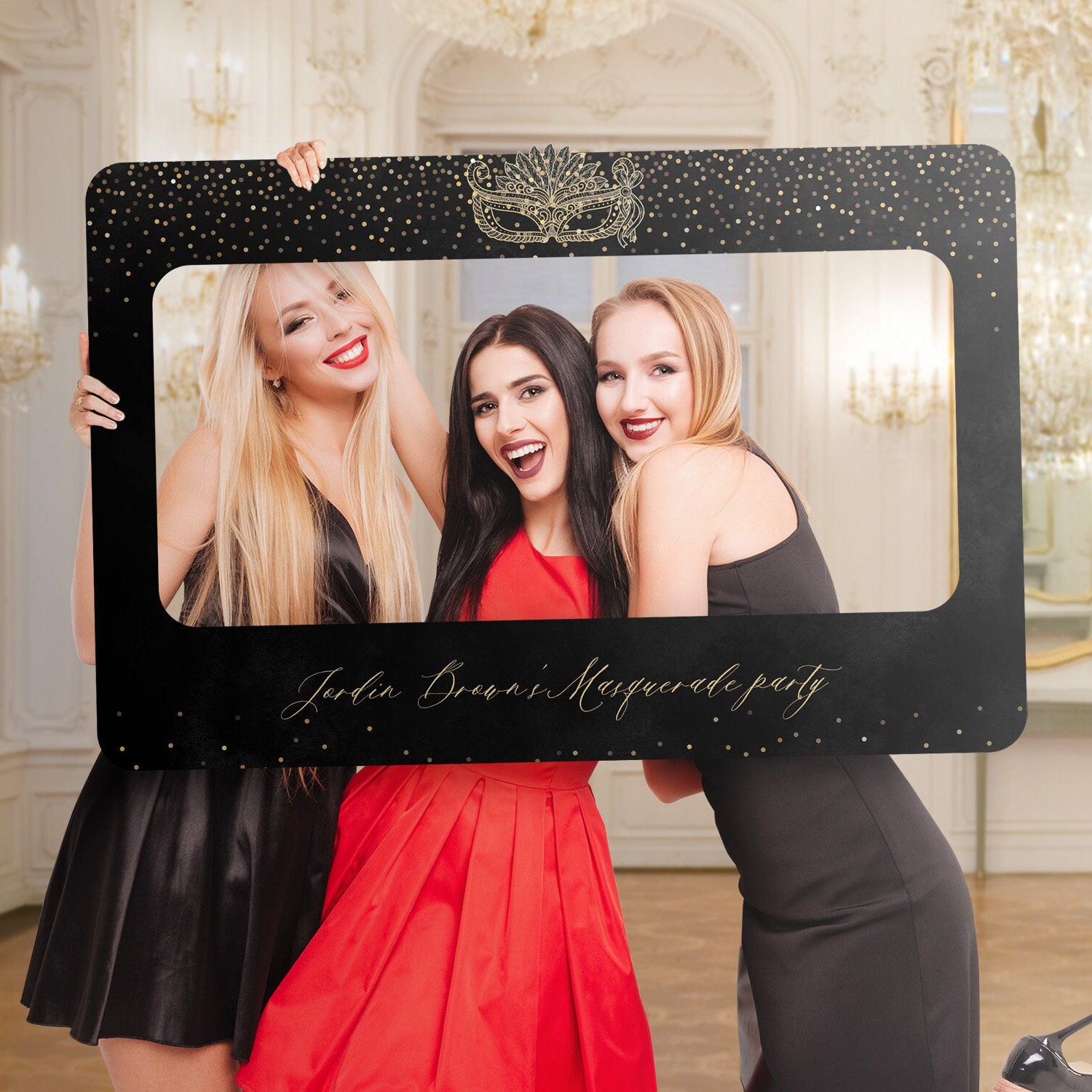 Masquerade Party Photo Booth Black Gold Masquerade Photo Selfie Prop Custom Mask Party Selfie Frame Masquerade Props