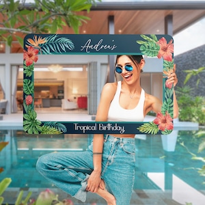 Tropical Birthday Photo Booth, Custom Tropical Birthday Selfie Frame, Birthday Photo Props, Party Photo Booth Prop, Tropical Birthday Decor