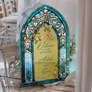Blue Wedding Welcome Sign, Stained Glass Frosted Acrylic Wedding Sign, Wedding Entrance Sign, Vintage Wedding Decorations