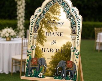 Gold Indian Wedding Sign, Indian Wedding Welcome Sign, Elephant Indian Wedding Decorations, Indian Wedding Favors