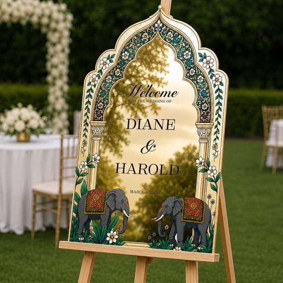 Gold Indian Wedding Sign, Indian Wedding Welcome Sign, Elephant Indian Wedding Decorations, Indian Wedding Favors