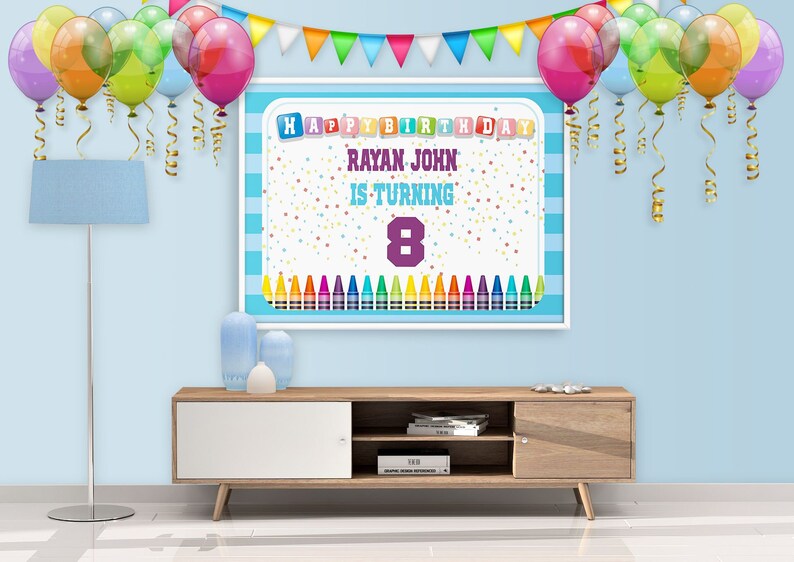 Crayons Kids Birthday Party Banner Colorful Birthday Party Etsy