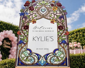Wildflowers Bridal Shower Sign, Floral Stained Glass Bridal Shower Welcome Signs, Custom Bridal Shower Entrance Signs
