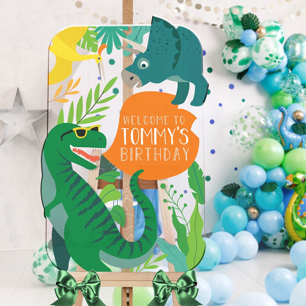 JOYMEMO Dinosaur Happy Birthday Porch Sign Banner - 5.9x1.15 Ft Outdoor/Indoor Decor For Boys' Dinosaur Party - View #6