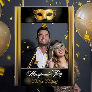 Masquerade Photo Booth Frame, Masquerade Photo Booth Props, Masquerade Party Decorations, Black & Gold Masquerade Selfie Frame