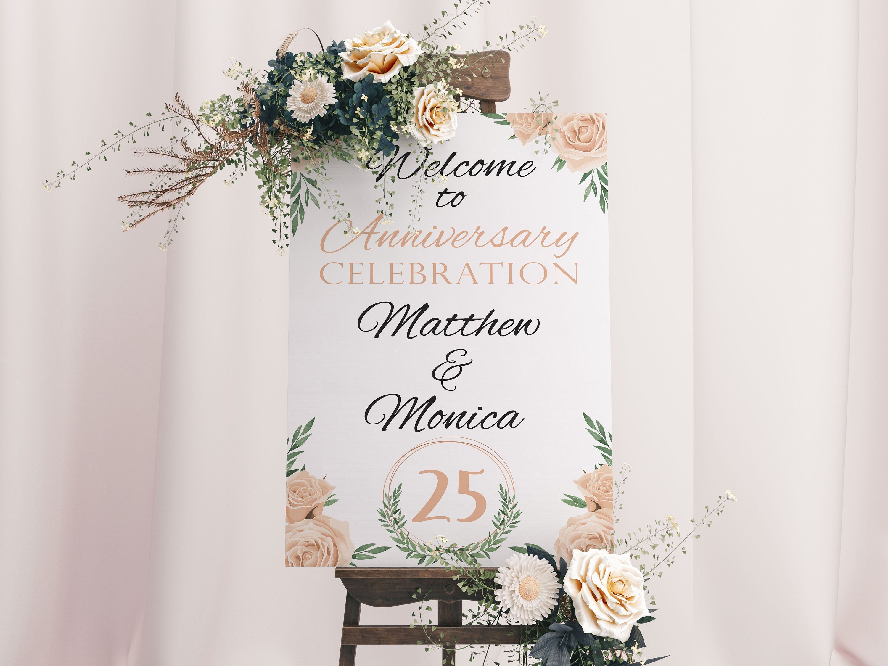 Floral Silver Anniversary Sign 25th Anniversary Party Etsy