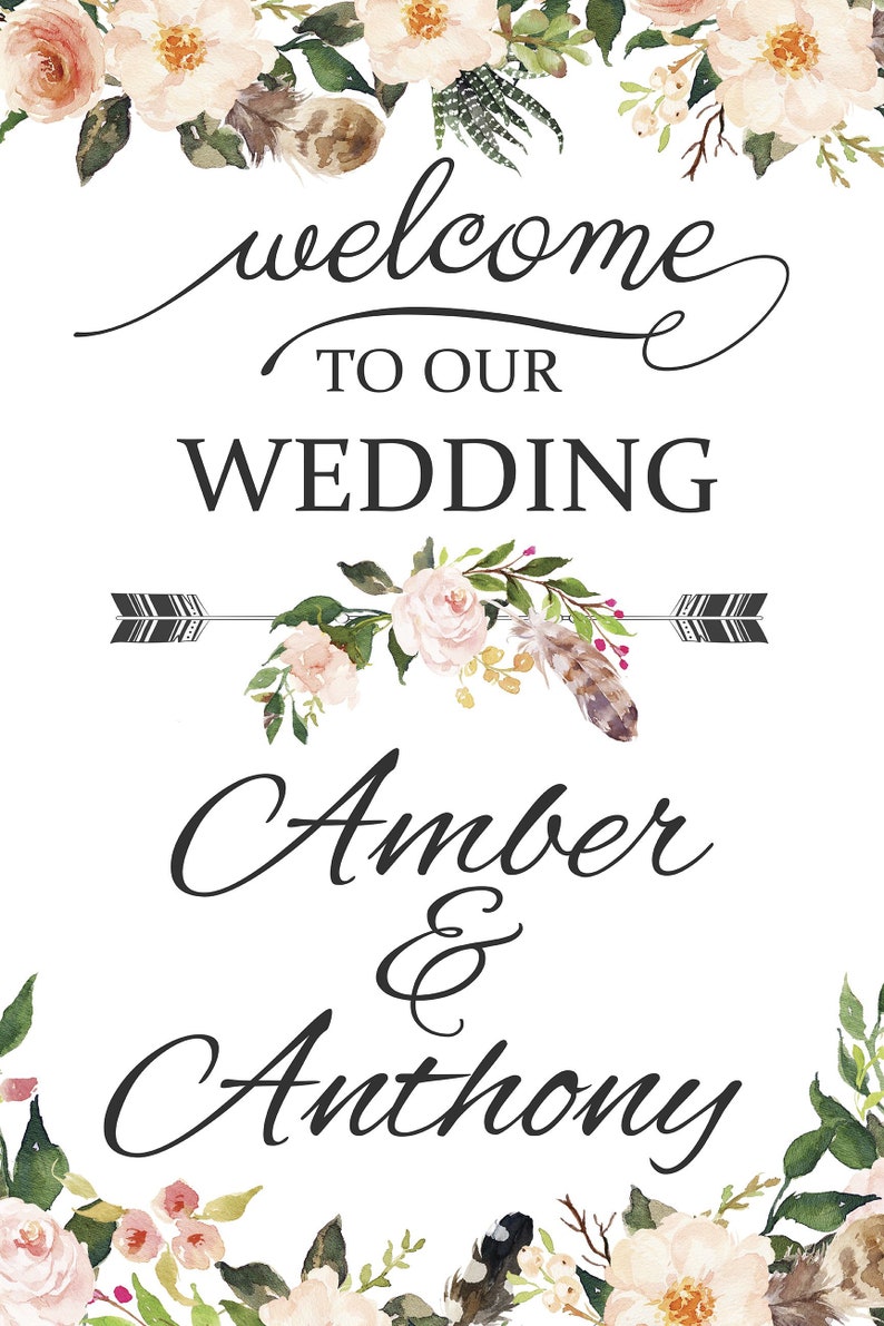 Custom Rustic Background Banner ; 81000155 Wedding Party Welcome Poster  Floral Wedding Reception Sign Banners & Signs Paper & Party Supplies  