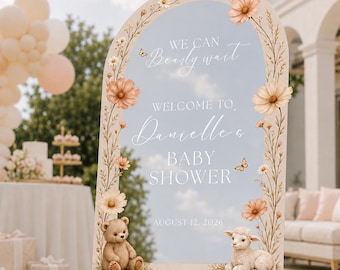 We Can Bearly Wait Baby Shower Sign, Custom Mirror Welcome To Baby Shower Signs, Arched Unisex Baby Shower Decorations