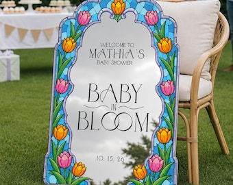 Baby In Bloom Baby Shower Sign, Custom Mirror Welcome Signs, Tulip Acrylic or Mirrored Baby Welcome Signs