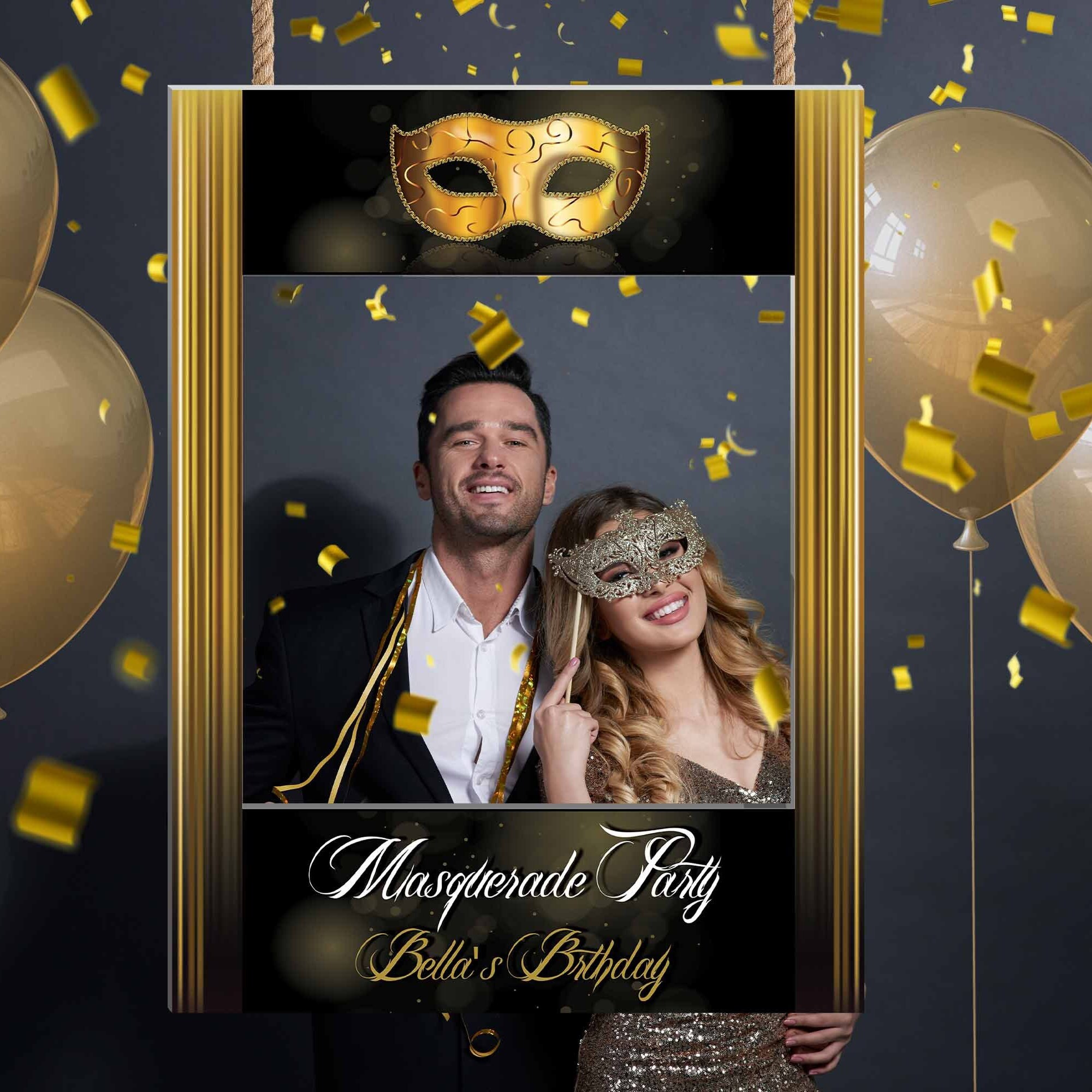 Masquerade Photo Booth Frame Masquerade Photo Booth Props Masquerade Party Decorations Black Gold Masquerade Selfie Frame