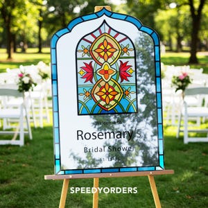 Stained Glass Window Welcome Sign, Custom Bridal Shower Mirror Sign, Acrylic Stain Glass Floral Bridal Shower Decorations