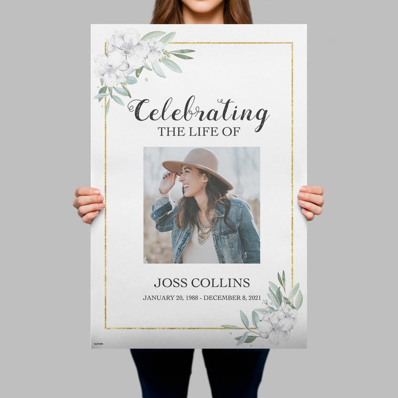 Printed Funeral Sign, Photo Celebration of Life Welcome Sign, In Loving Memory Sign, Funeral Memorial Sign with Picture SpeedyOrders Paper