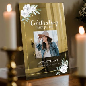 Printed Funeral Sign, Photo Celebration of Life Welcome Sign, In Loving Memory Sign, Funeral Memorial Sign with Picture SpeedyOrders Gold Mirror