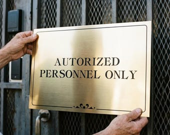 Custom Brushed Gold Metal Signs, Personalized Gold Aluminum Signs, Customized Office and Business Signs, Waterproof Signs Made In USA