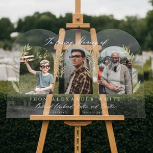 In Loving Memory Sign, Funeral Welcome Sign, Celebration of Life Welcome Sign, Personalized Memorial Sign With 3 Photo Collage Acrylic