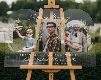 In Loving Memory Sign, Funeral Welcome Sign, Celebration of Life Welcome Sign, Personalized Memorial Sign With 3 Photo Collage