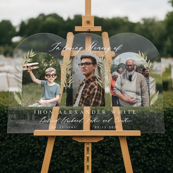In Loving Memory Sign, Funeral Welcome Sign, Celebration of Life Welcome Sign, Personalized Memorial Sign With 3 Photo Collage
