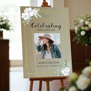 Printed Funeral Sign, Photo Celebration of Life Welcome Sign, In Loving Memory Sign, Funeral Memorial Sign with Picture SpeedyOrders Silver Mirror