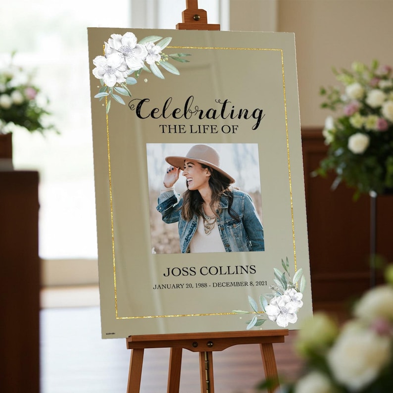 Printed Funeral Sign, Photo Celebration of Life Welcome Sign, In Loving Memory Sign, Funeral Memorial Sign with Picture SpeedyOrders Silver Mirror