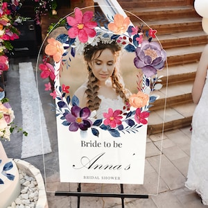 Floral Bridal Shower Sign, Bridal Shower Sign With Photo, Plum Welcome To Bridal Shower Sign, Floral Bridal Shower Decorations image 1