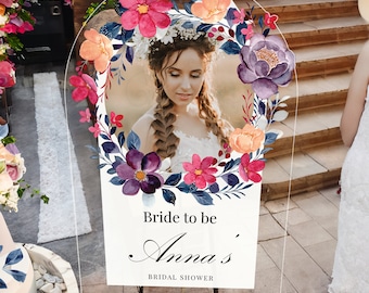 Floral Bridal Shower Sign, Bridal Shower Sign With Photo, Plum Welcome To Bridal Shower Sign, Floral Bridal Shower Decorations