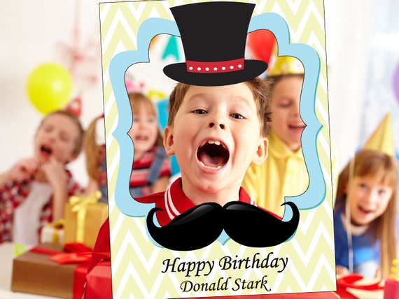 Large Personalized Top Hat Mustache Poster Photo Booth Prop Frame Selfie For Happy Birthday Pictures Sizes 48x36 36x24 1001114