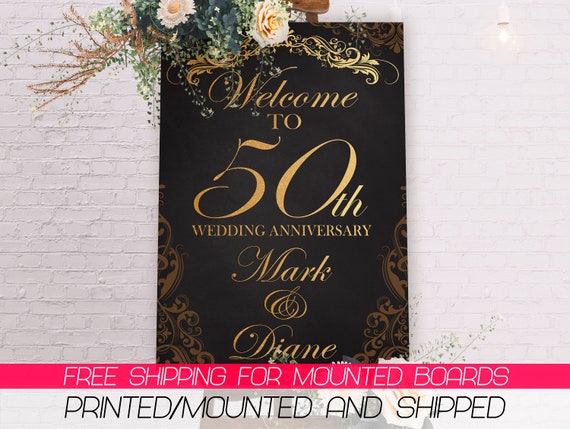 50th Wedding Anniversary Welcome Sign Black Background Etsy