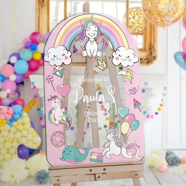 Unicorn Birthday Welcome Sign, Unicorn Birthday Sign, Unicorn Party Decorations, Custom Pink Unicorn Theme Welcome Poster, Party Supplies