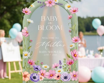 Sage Baby In Bloom Baby Shower Sign, Floral Baby Shower Welcome Signs, Wildflowers Sign Mirrored or Acrylic