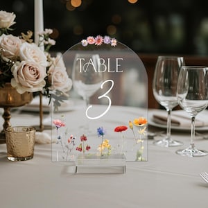 Wedding Table Numbers, Wildflowers Wedding Table Signs, Frosted Acrylic Or Mirrors Table Numbers, Wedding Table Decorations Clear Acrylic