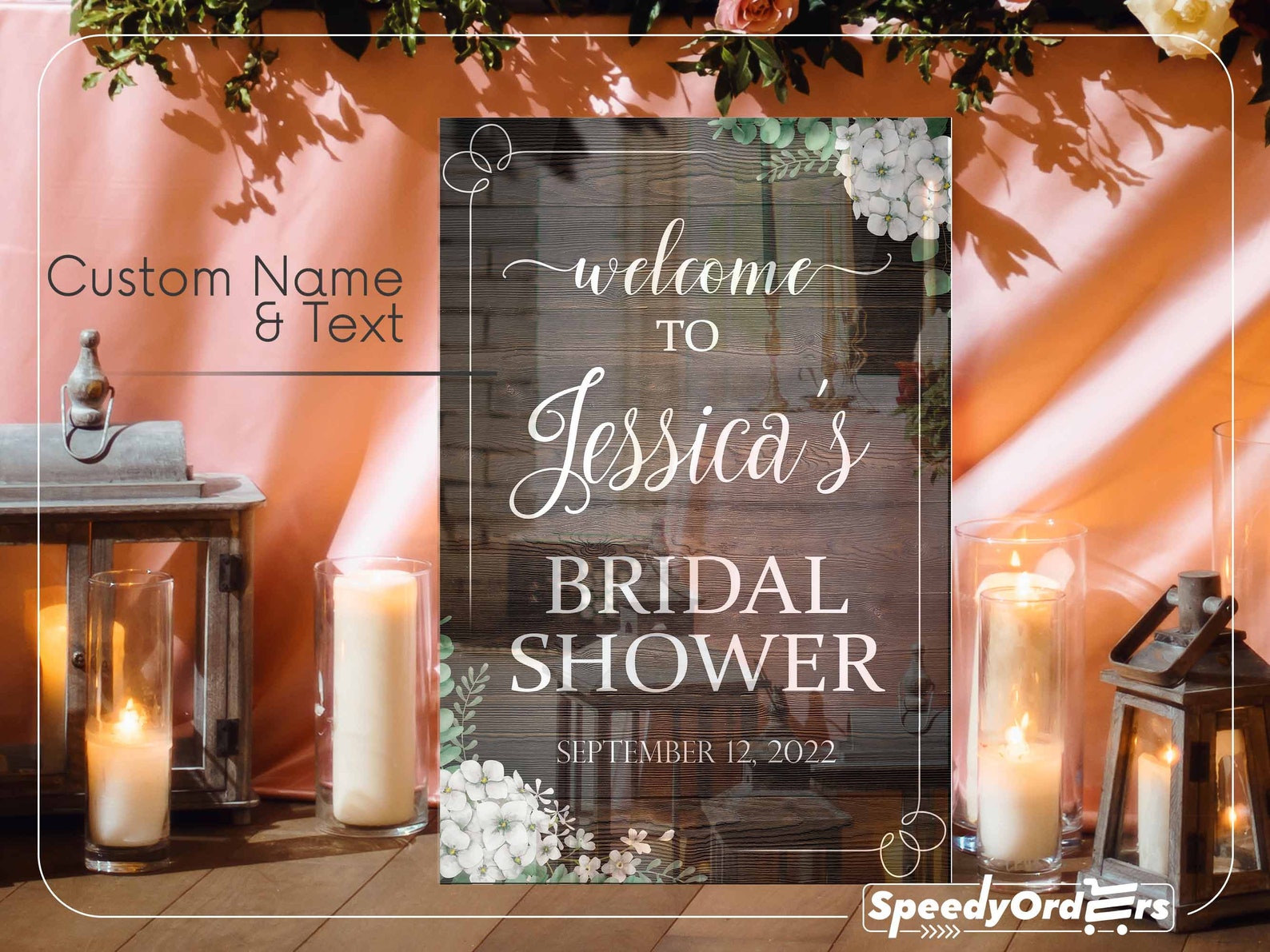 White Flower Bridal Shower Sign Rustic Wedding Banner Etsy