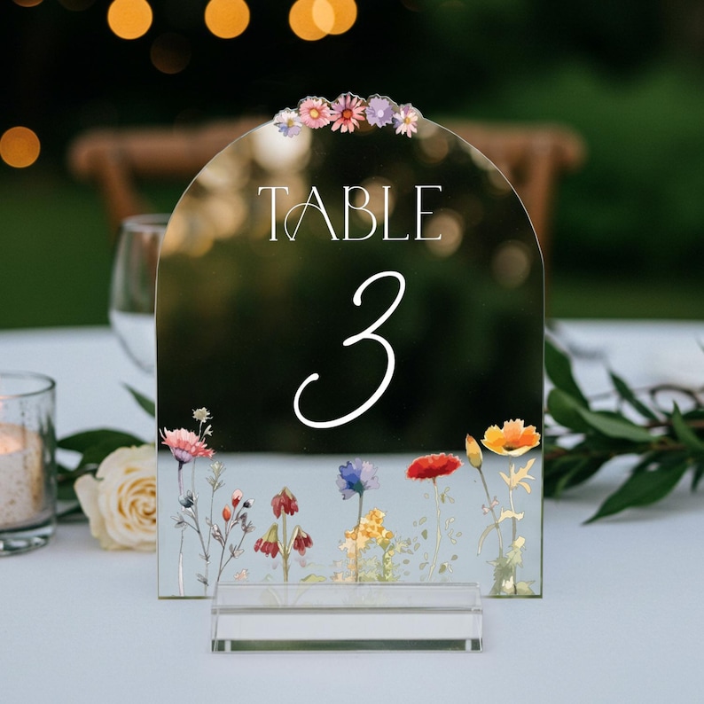 Wedding Table Numbers, Wildflowers Wedding Table Signs, Frosted Acrylic Or Mirrors Table Numbers, Wedding Table Decorations Silver Acr Mirror
