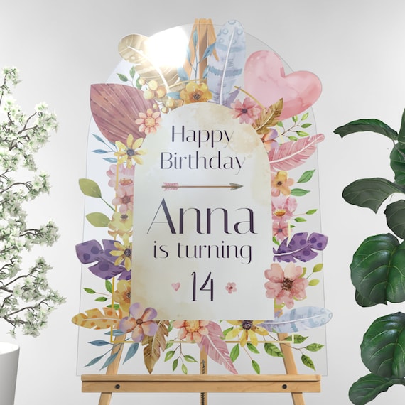 Floral Birthday Party Sign, Floral Birthday Sign, Custom Happy Birthday Welcome Sign, Personalized Girls Birthday Decor